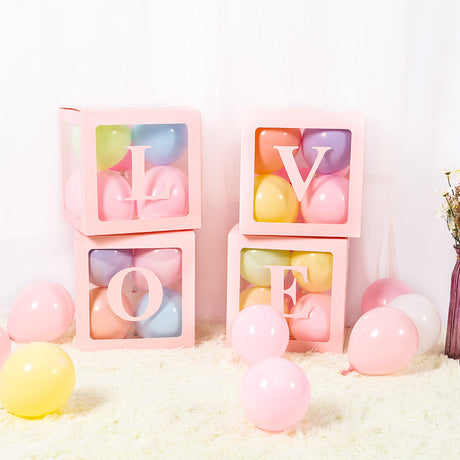 1 Set Transparent DIY Balloon Boxes 12" Pink