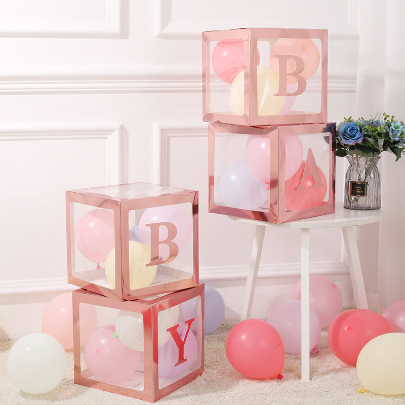 1 Set Transparent DIY Balloon Boxes 12" Rose Gold