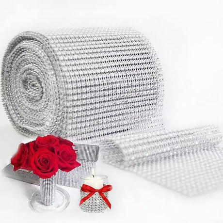 Diamond Rhinestone Ribbon Wrap Roll 5"x10 Yards Shiny Rose Gold