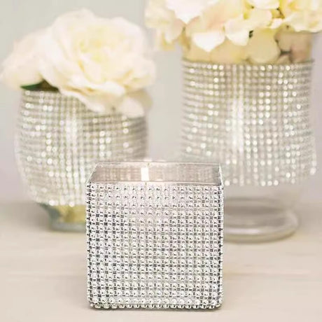 Diamond Rhinestone Ribbon Wrap Roll 5"x10 Yards Shiny Silver