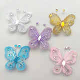 12 Pc Diamond Studded Wired Organza Butterflies 2" Rose Red
