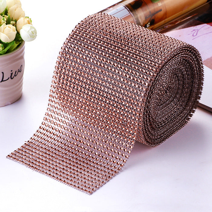 Diamond Rhinestone Ribbon Wrap Roll 5"x10 Yards Shiny Rose Gold