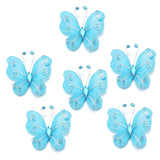12 Pc Diamond Studded Wired Organza Butterflies 2" Blue