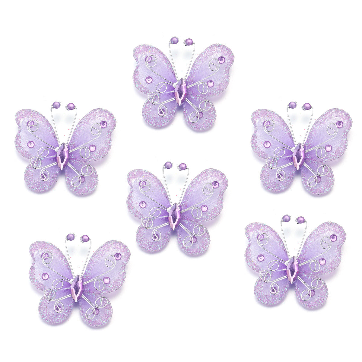 12 Pc Diamond Studded Wired Organza Butterflies 2" Purple