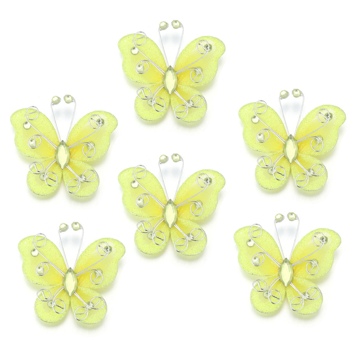 12 Pc Diamond Studded Wired Organza Butterflies 2" Yellow