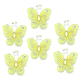 12 Pc Diamond Studded Wired Organza Butterflies 2" Yellow