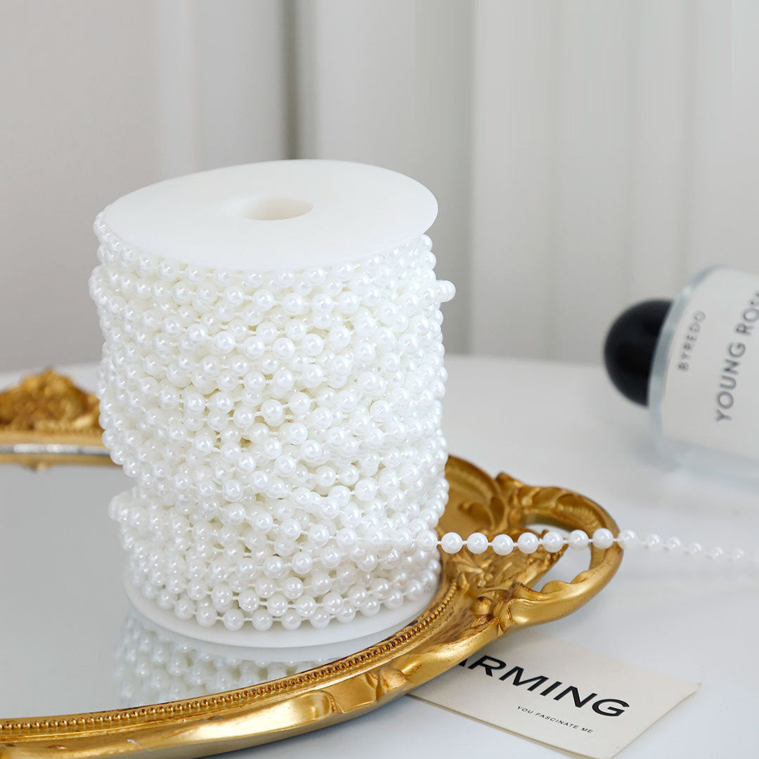 Faux Pearl Beads Vase Fillers 13 Yards White