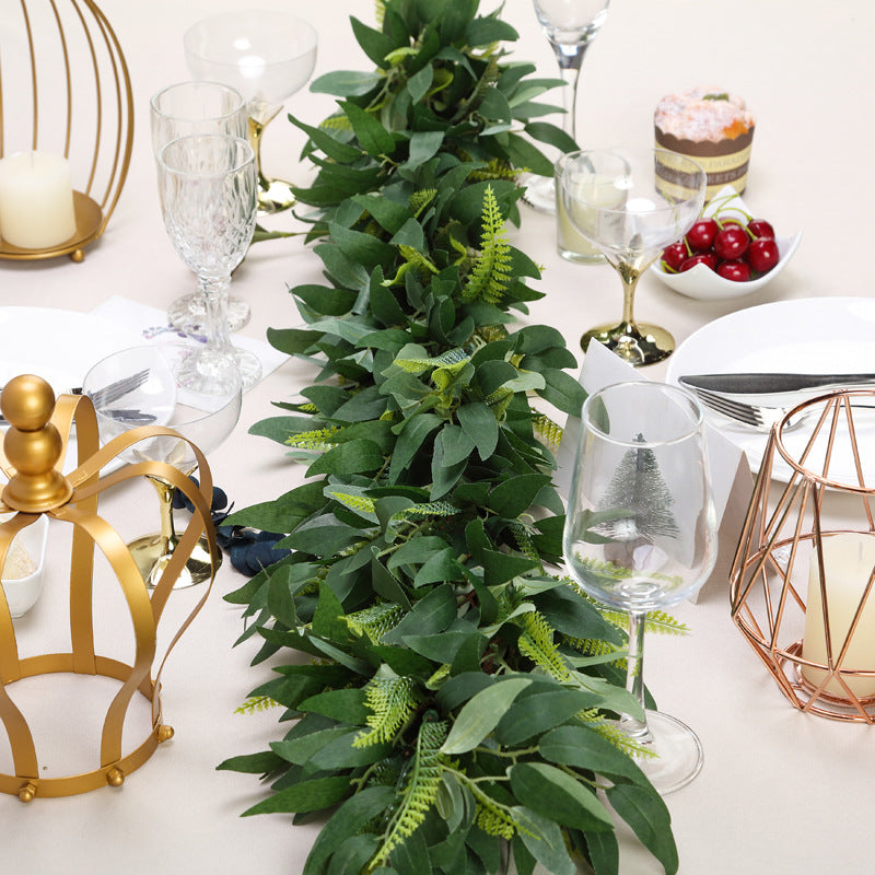 Real Touch Green Artificial Willow and Frond Leaves Garland Vine 3ft