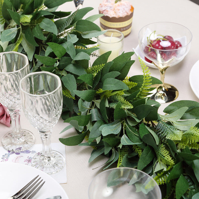 Real Touch Green Artificial Willow and Frond Leaves Garland Vine 3ft