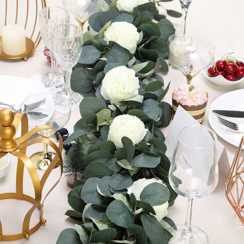 Green Artificial Eucalyptus Leaf, Ranunculus Flower Garland Vine 40"