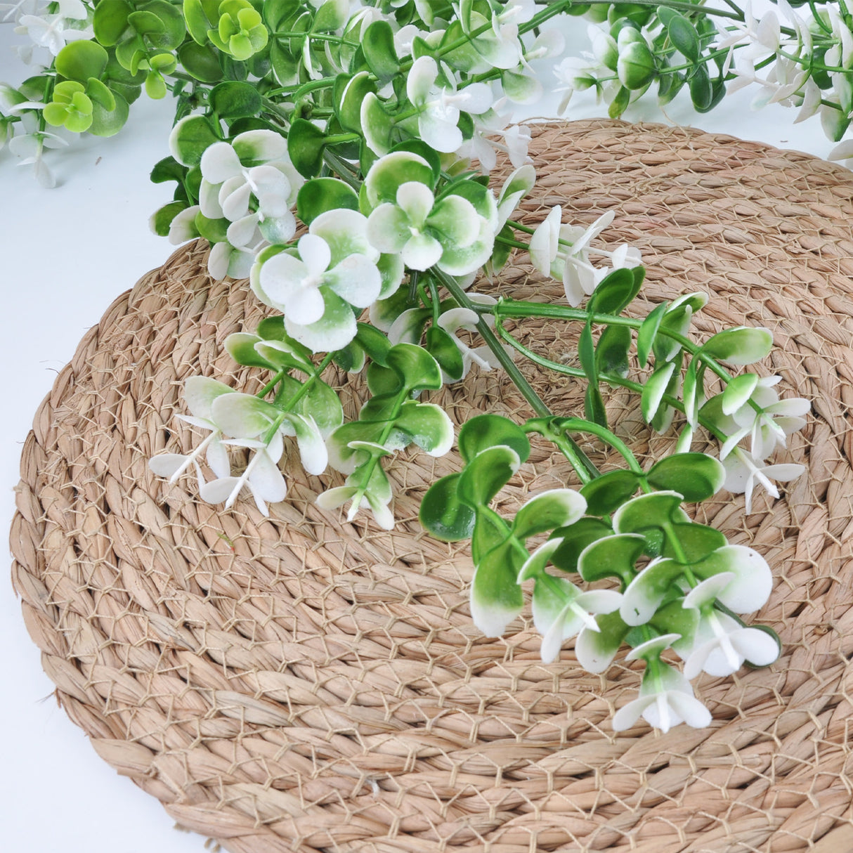 White / Green Artificial Eucalyptus Leaf Table Garland, Real Touch Hanging Greenery Vine 6ft
