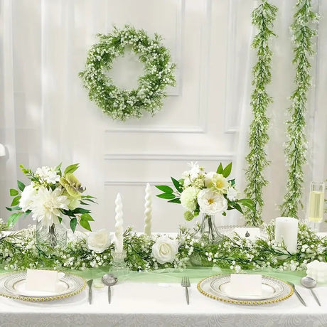 White Artificial Silk Gypsophila Table Flower Garland Hanging Flower Vines 6ft