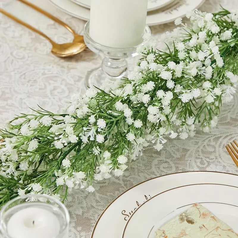 White Artificial Silk Gypsophila Table Flower Garland Hanging Flower Vines 6ft