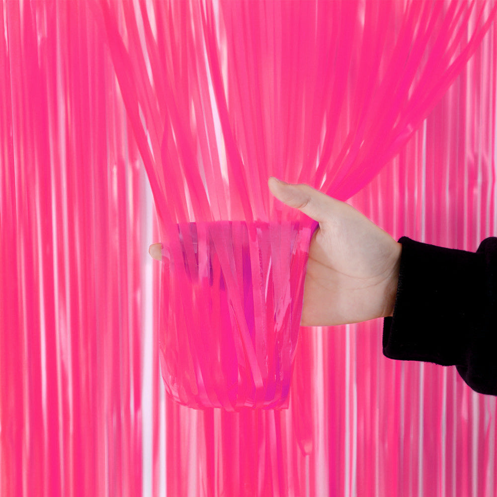 4 Pack Maca Foil Fringe Curtain Party Backdrop 3.3x6.6 Ft Fluorescent Dark Pink