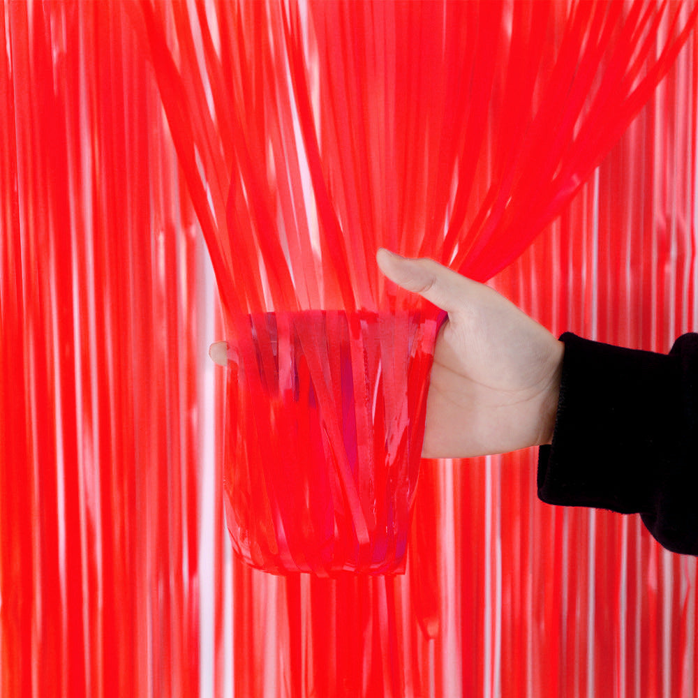 4 Pack Maca Foil Fringe Curtain Party Backdrop 3.3x6.6 Ft Fluorescent Red