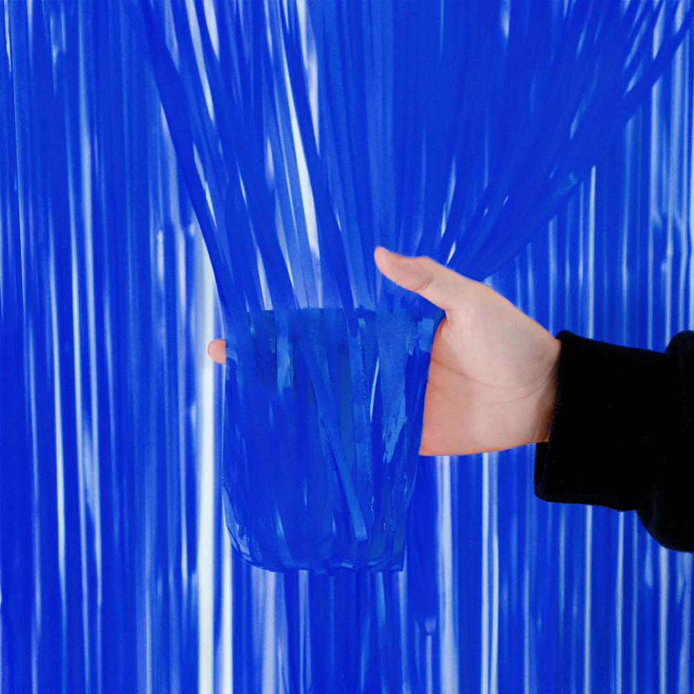 4 Pack Maca Foil Fringe Curtain Party Backdrop 3.3x6.6 Ft Fluorescent Royal Blue