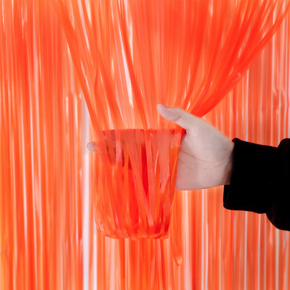 4 Pack Maca Foil Fringe Curtain Party Backdrop 3.3x6.6 Ft Fluorescent Orange