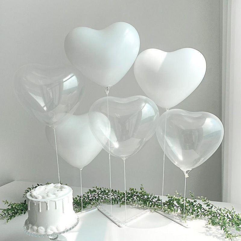 2 Sets Heart Latex Balloon Column Stand Kit Transparent White