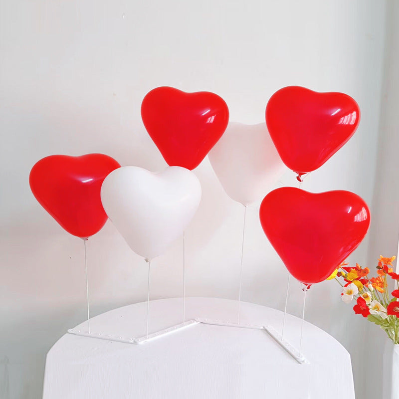 2 Sets Heart Latex Balloon Column Stand Kit Red White