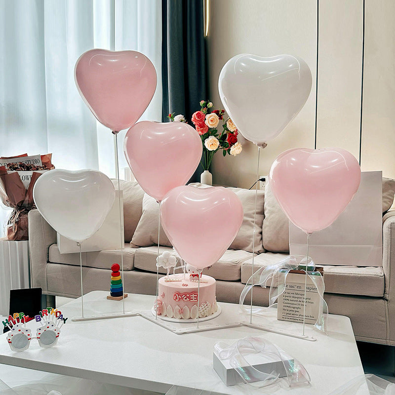 2 Sets Heart Latex Balloon Column Stand Kit Maca Pink White