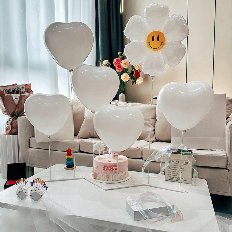 2 Sets Heart Latex Balloon Column Stand Kit White