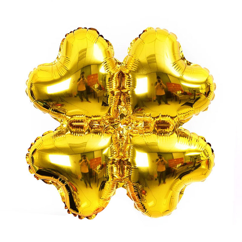 10 Pc Gold Four Leaf Clover Shaped Mylar Foil Balloons 16"