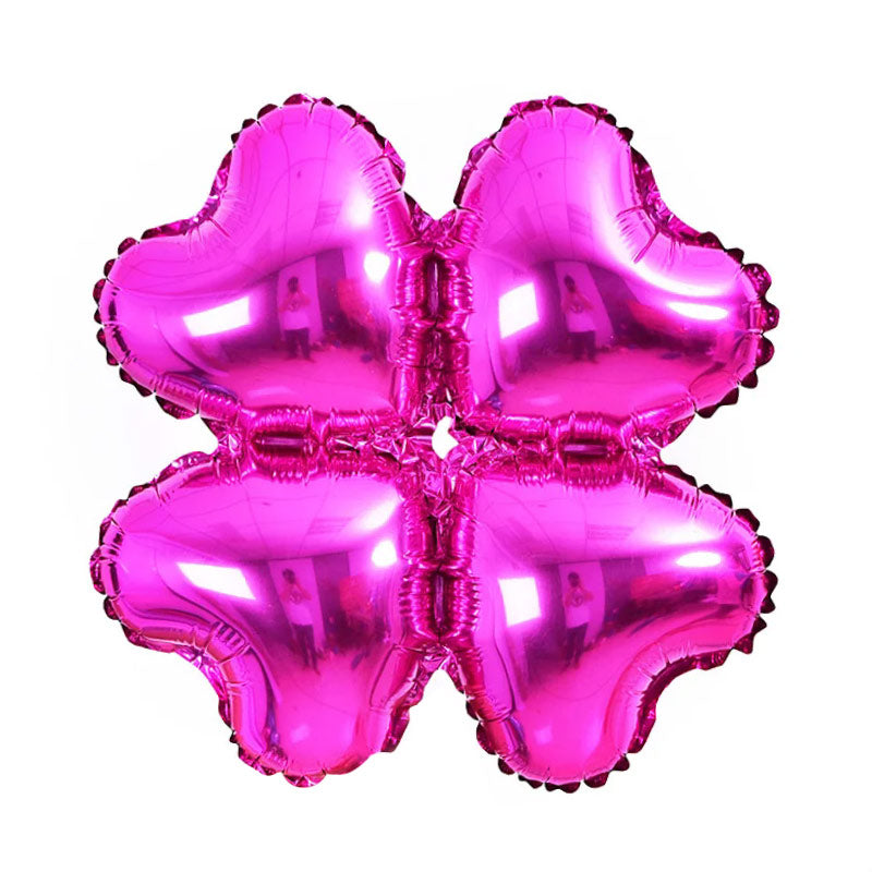 10 Pc Rose Red Four Leaf Clover Shaped Mylar Foil Balloons 16"