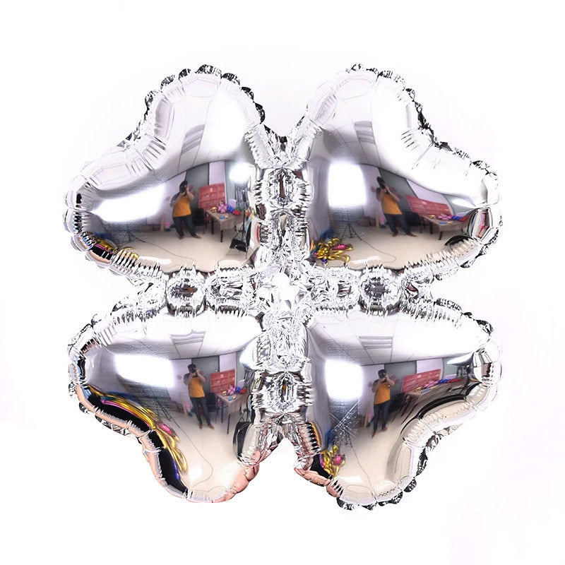 10 Pc Silver Four Leaf Clover Shaped Mylar Foil Balloons 16"