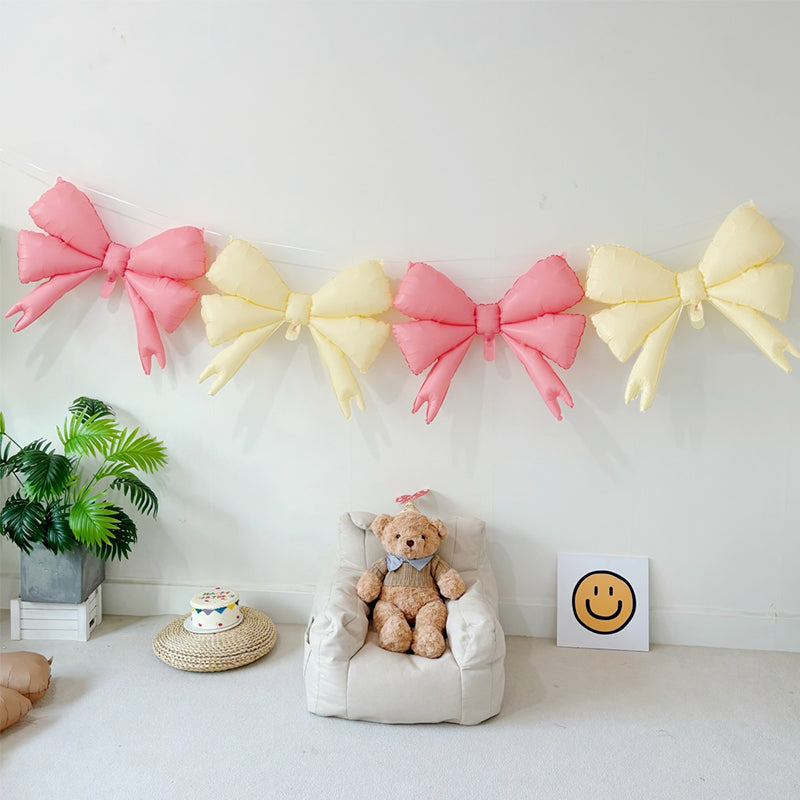 4 Pcs Giant Party Bow Balloons 30"x25" Pink Milky White