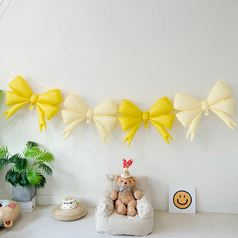 4 Pcs Giant Party Bow Balloons 30"x25" Yellow Milky White