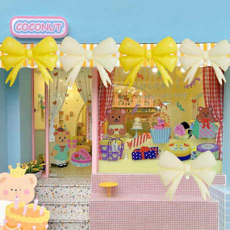 4 Pcs Giant Party Bow Balloons 30"x25" Yellow Milky White