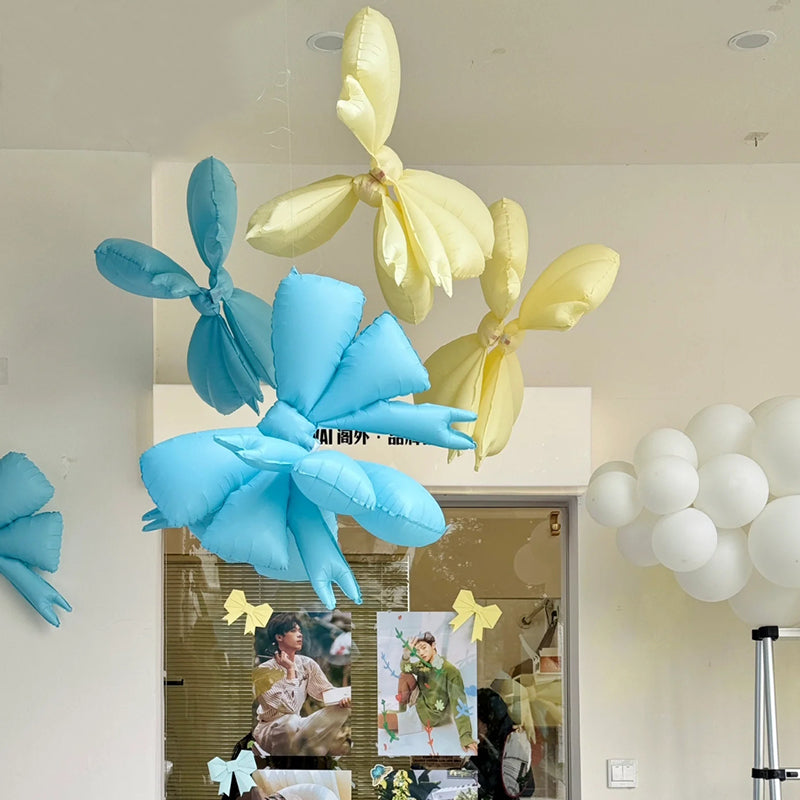 4 Pcs Giant Party Bow Balloons 30"x25" Yellow Milky White