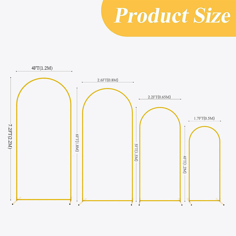 Set of 4 Gold Metal Wedding Arch Backdrop Stand Floral Display Frame With Round Top