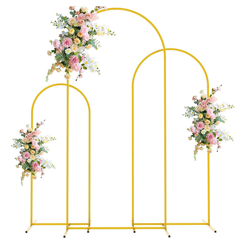 Set of 4 Gold Metal Wedding Arch Backdrop Stand Floral Display Frame With Round Top