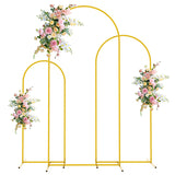 Set of 4 Gold Metal Wedding Arch Backdrop Stand Floral Display Frame With Round Top