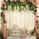 5 Pc Artificial Silk Hanging Wisteria Flower Garland Vines, 3 Strands in 1 Bush 44" White