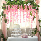 5 Pc Artificial Silk Hanging Wisteria Flower Garland Vines, 3 Strands in 1 Bush 44" Pink