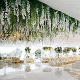 5 Pc Artificial Silk Hanging Wisteria Flower Garland Vines, 3 Strands in 1 Bush 44" White