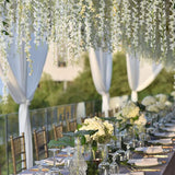 5 Pc Artificial Silk Hanging Wisteria Flower Garland Vines, 3 Strands in 1 Bush 44" White