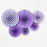 Set of 6 Purple Hanging Paper Fan Decorations 8", 12", 16"