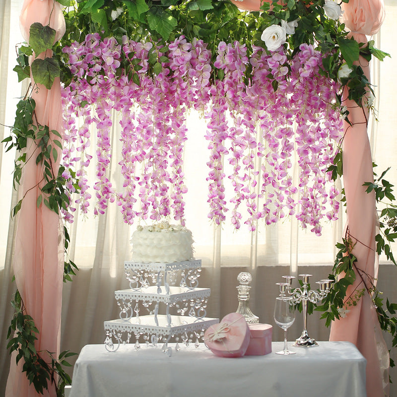 5 Pc Artificial Silk Hanging Wisteria Flower Garland Vines, 3 Strands in 1 Bush 44" Light Purple