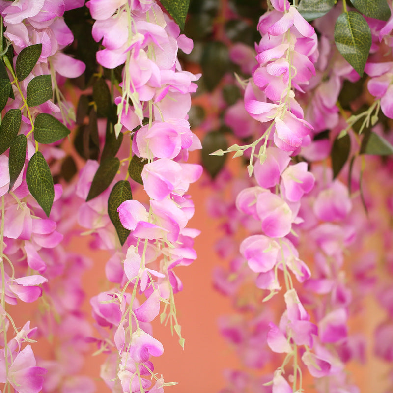 5 Pc Artificial Silk Hanging Wisteria Flower Garland Vines, 3 Strands in 1 Bush 44" Light Purple
