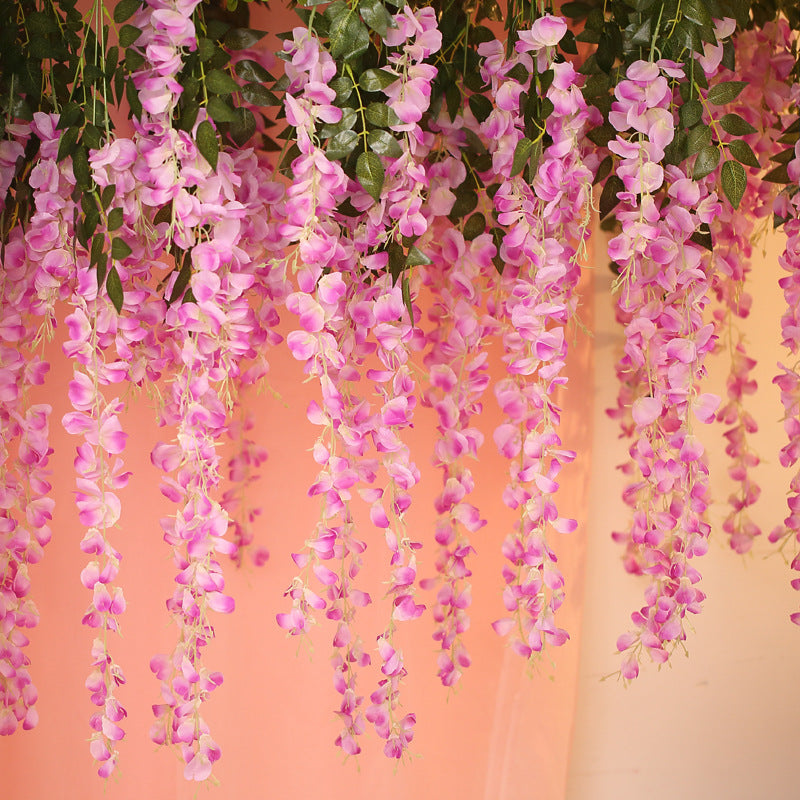 5 Pc Artificial Silk Hanging Wisteria Flower Garland Vines, 3 Strands in 1 Bush 44" Light Purple