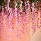 5 Pc Artificial Silk Hanging Wisteria Flower Garland Vines, 3 Strands in 1 Bush 44" Light Purple
