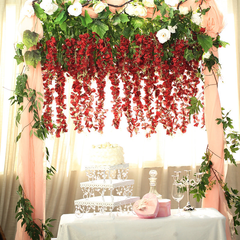 5 Pc Artificial Silk Hanging Wisteria Flower Garland Vines, 3 Strands in 1 Bush 44" Burgundy