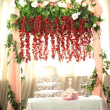 5 Pc Artificial Silk Hanging Wisteria Flower Garland Vines, 3 Strands in 1 Bush 44" Burgundy
