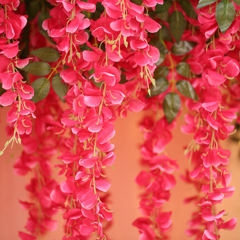 5 Pc Artificial Silk Hanging Wisteria Flower Garland Vines, 3 Strands in 1 Bush 44" Rose Red