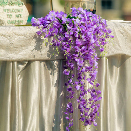 5 Pc Artificial Silk Hanging Wisteria Flower Garland Vines, 3 Strands in 1 Bush 44" Purple