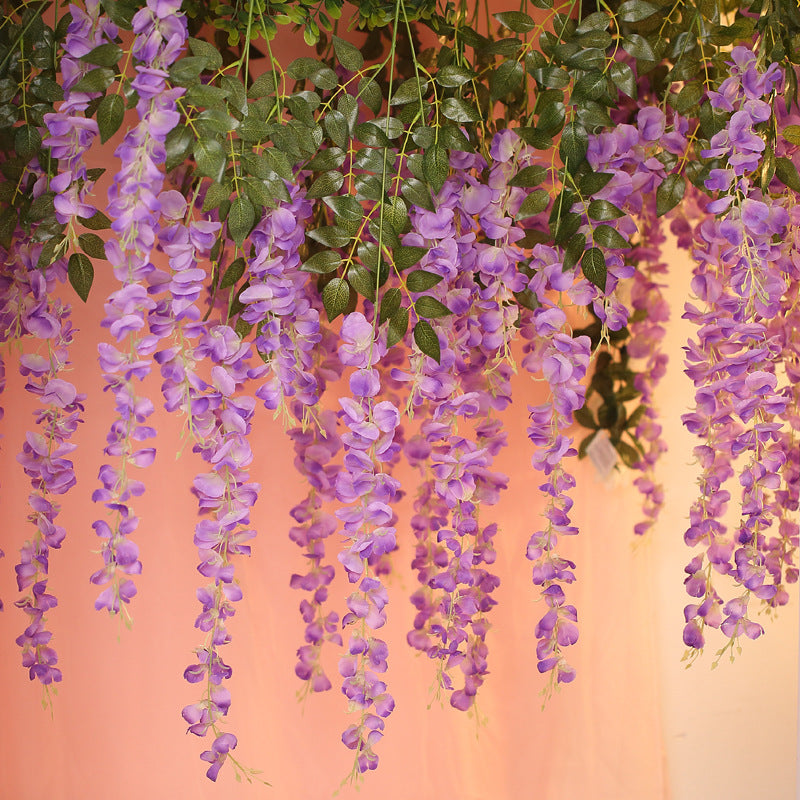 5 Pc Artificial Silk Hanging Wisteria Flower Garland Vines, 3 Strands in 1 Bush 44" Purple
