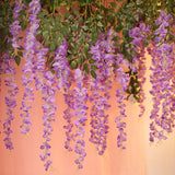 5 Pc Artificial Silk Hanging Wisteria Flower Garland Vines, 3 Strands in 1 Bush 44" Purple